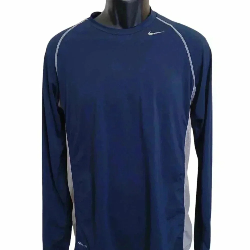 Nike Men’s M Long Sleeve Navy Fit Dry Crew Neck Shirt Athletic Sportswear